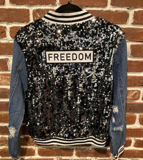 SVJ FREEDOM Patch Black with Ripped Blue Jean Sleeves