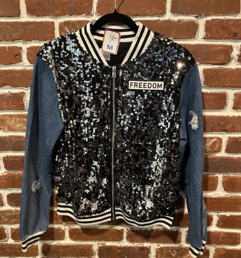 SVJ FREEDOM Patch Black with Ripped Blue Jean Sleeves