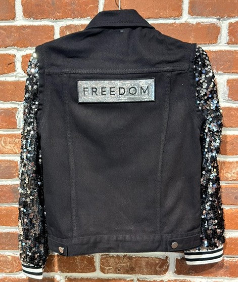 BBJ FREEDOM Silver Sequin patch with Black Vest and Black Sequin Sleeves