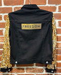 BBJ FREEDOM Gold Sequin patch with Black Vest and Gold Sequin Sleeves.