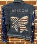 DBJ with Freedom Ribbon, Denim Vest, and Blue Sequin Sleeves