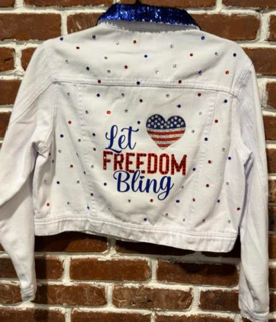 DBJ Let Freedom Bling White Denim Cropped Jacket