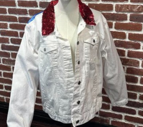 DBJ White Jacket With Blue Freedom and Red Stripes