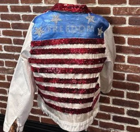 DBJ White Jacket With Blue Freedom and Red Stripes