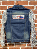 BBJ 1776 Patch with Jean Jacket Vest and Silver Sequin Sleeves