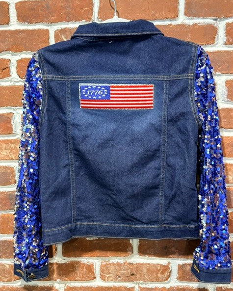 BBJ 1776 FLAG with Blue Denim Vest and Blue Sequin Sleeves