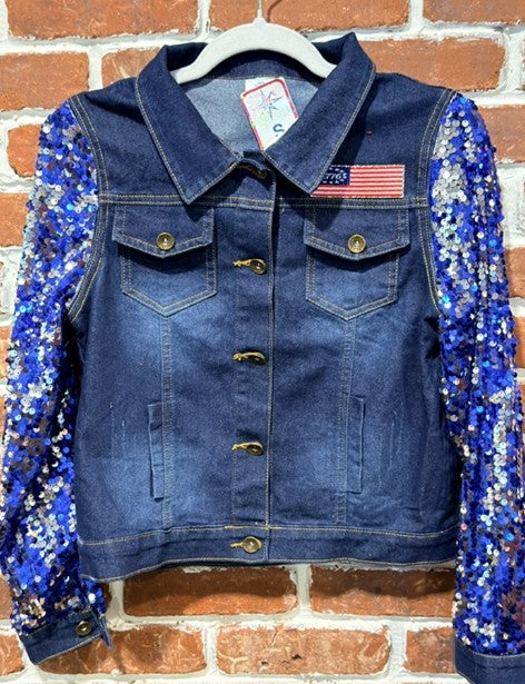 BBJ 1776 FLAG with Blue Denim Vest and Blue Sequin Sleeves