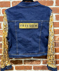 BBJ Gold Sequin FREEDOM Patch with Denim and Gold Sequin Sleeves