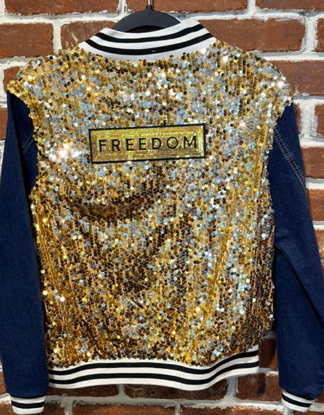 SVJ FREEDOM with Gold Sequin Vest with Dark Blue Sleeves