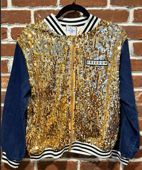 SVJ FREEDOM with Gold Sequin Vest and Dark Blue Sleeves