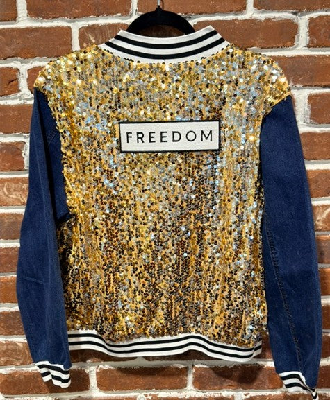 SVJ FREEDOM with Gold Sequin Vest and Dark Blue Sleeves