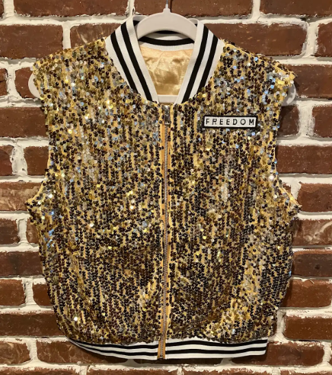 SV Gold Sequin Vest with White FREEDOM