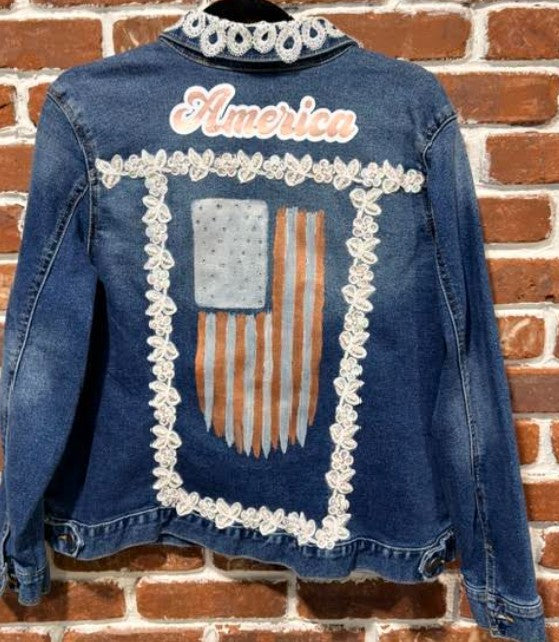 DBJ Burgundy/Red Sideways American Flag with Lace Collar