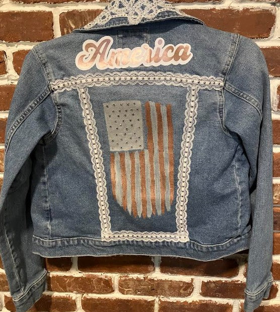 DBJ -Burgundy/Red America Slogan with Side Flag Jacket