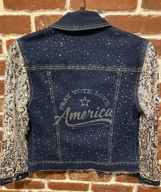 DBJ Pray Vote Love America Dark Denim with Silver Sequins