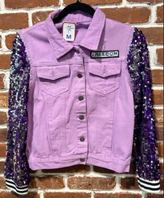 BBJ FREEDOM Silver Sequin patch with Lavender Vest and Purple Sequin Sleeves