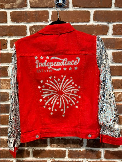 BBJ Red Independence Firework with Silver Sequin Sleeves