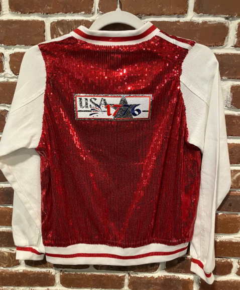 SVJ  1776 Patch Red Sequin Vest with White Sleeve