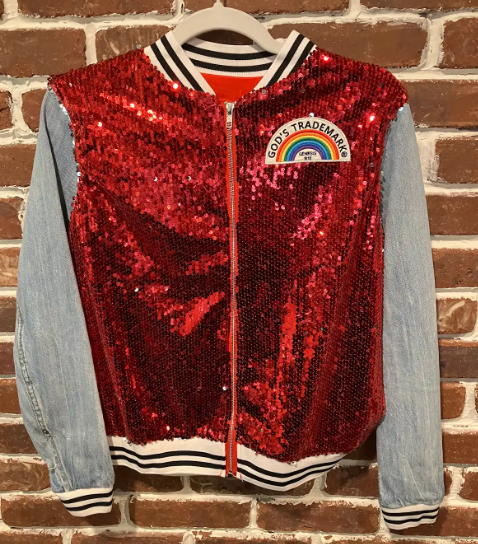SVJ GOD'S TRADEMARK Red Sequin Vest with Light Blue Denim Sleeves