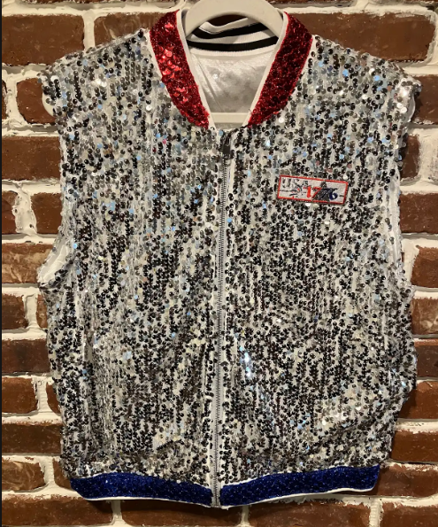 SV Silver Sequin Vest with 1776 Patch and Red / Blue Sequin Lining
