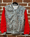 SVJ FREEDOM Patch with Silver Sequin Vest Jacket with Red Sleeves