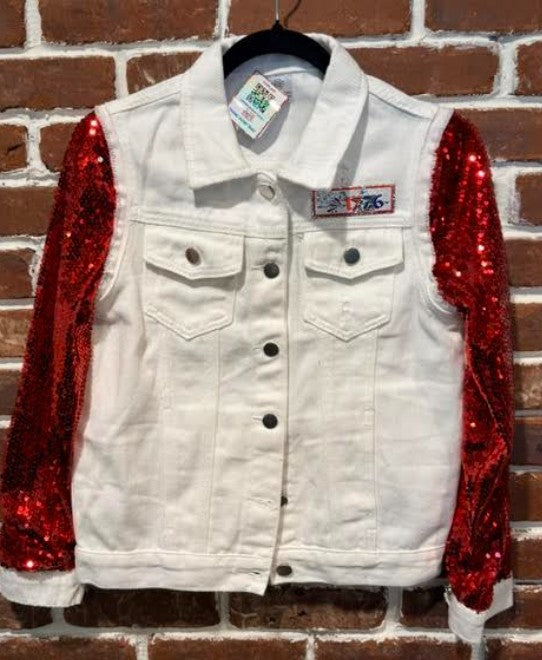 BBJ  1776 Jacket with White Denim Vest and Red Sequin Sleeves