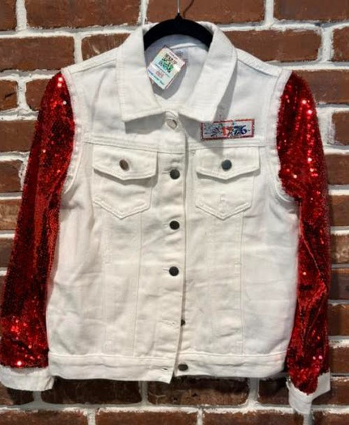 BBJ  1776 Jacket with White Denim Vest and Red Sequin Sleeves
