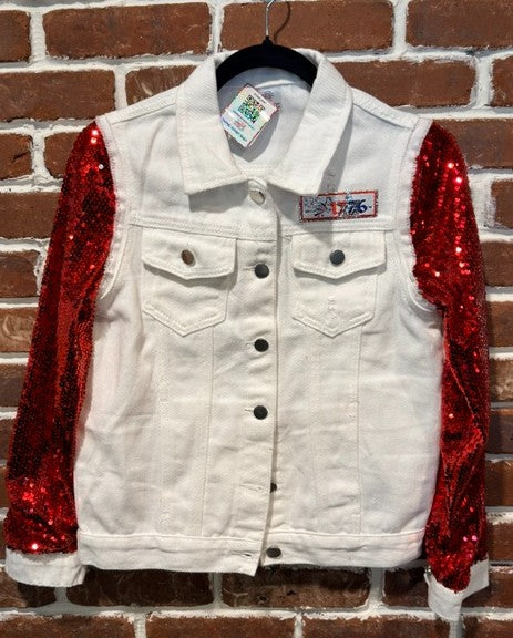 BBJ  1776 FLAG with White Denim Vest and Red Sequin Striped Sleeves
