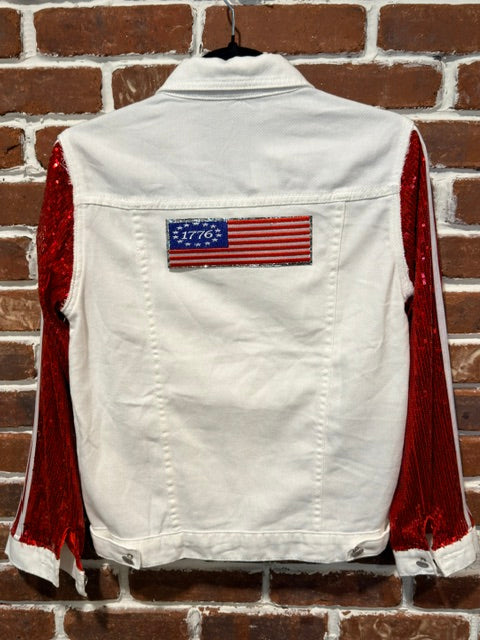 BBJ  1776 FLAG with White Denim Vest and Red Sequin Striped Sleeves