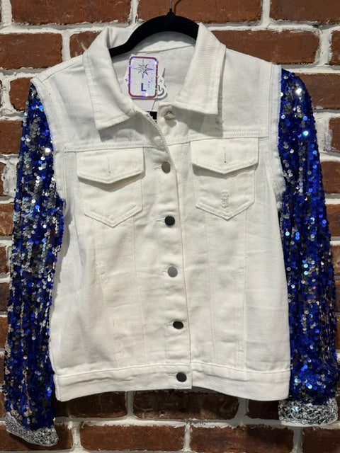 BBJ White Independence Firework with Blue Sequin Sleeves