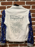 BBJ White Independence Firework with Blue Sequin Sleeves