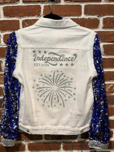 BBJ White Independence Firework with Blue Sequin Sleeves